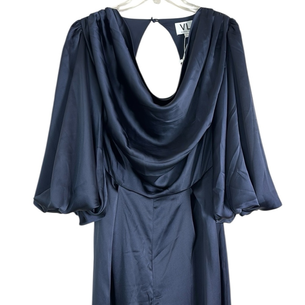 Elegant Navy Blue Evening Pant Suit Sz UK 10 Navy Blue Lined - Picture 3 of 15